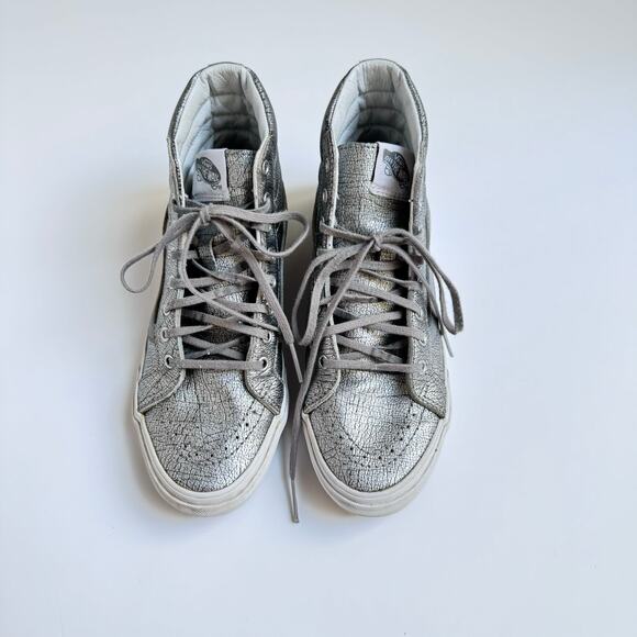 VANS Rare Metallic Silver Leather Upper SK8 High Top Slim Shoes M 5.5 - W 7 - Picture 3 of 10